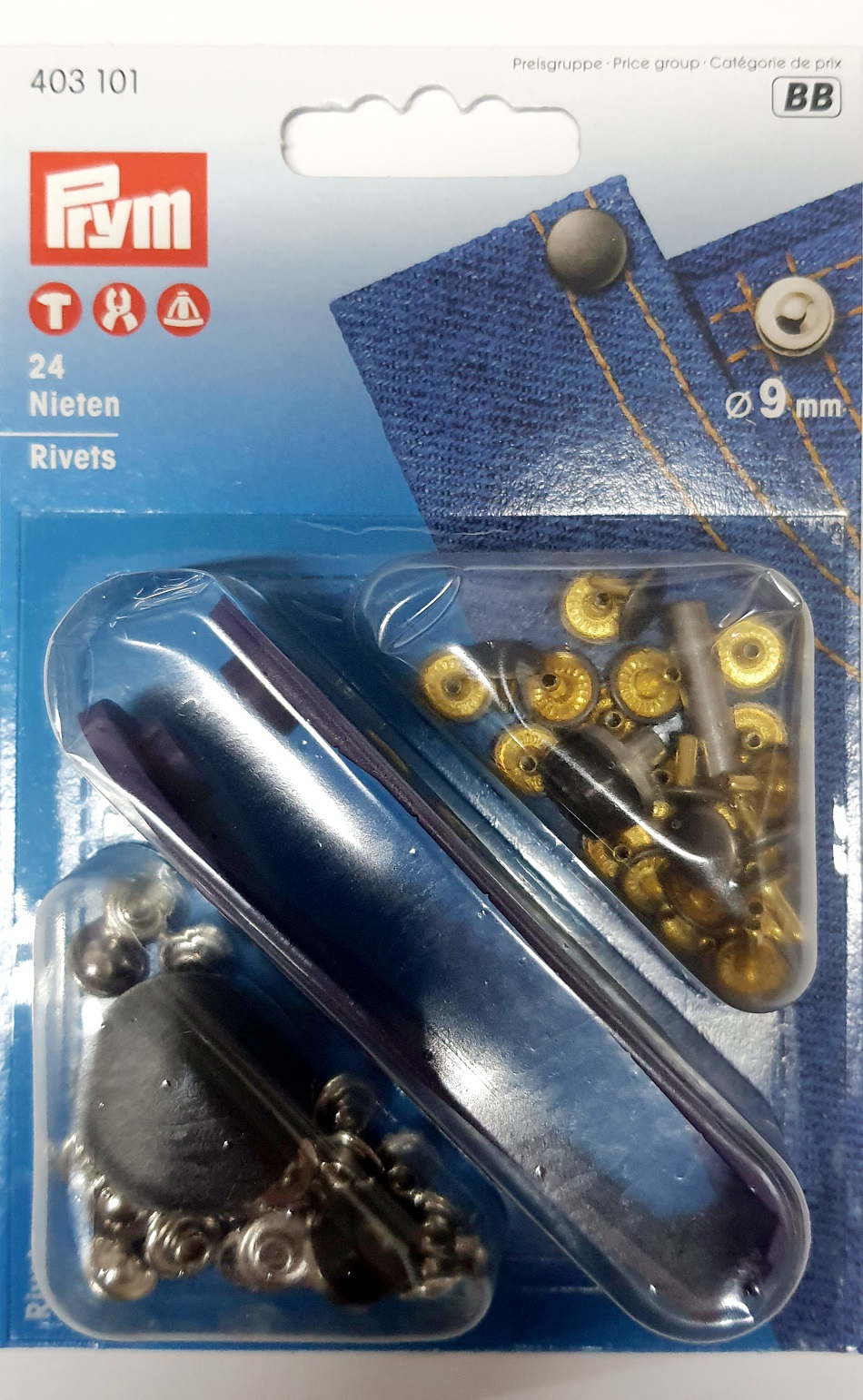 Prym Jean Rivets Silver/Gunmetal 9mm
