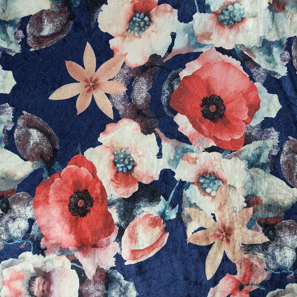 Printed Stretch Velvet Navy Floral