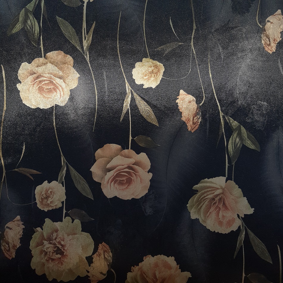 Printed Stretch Velvet Black Roses