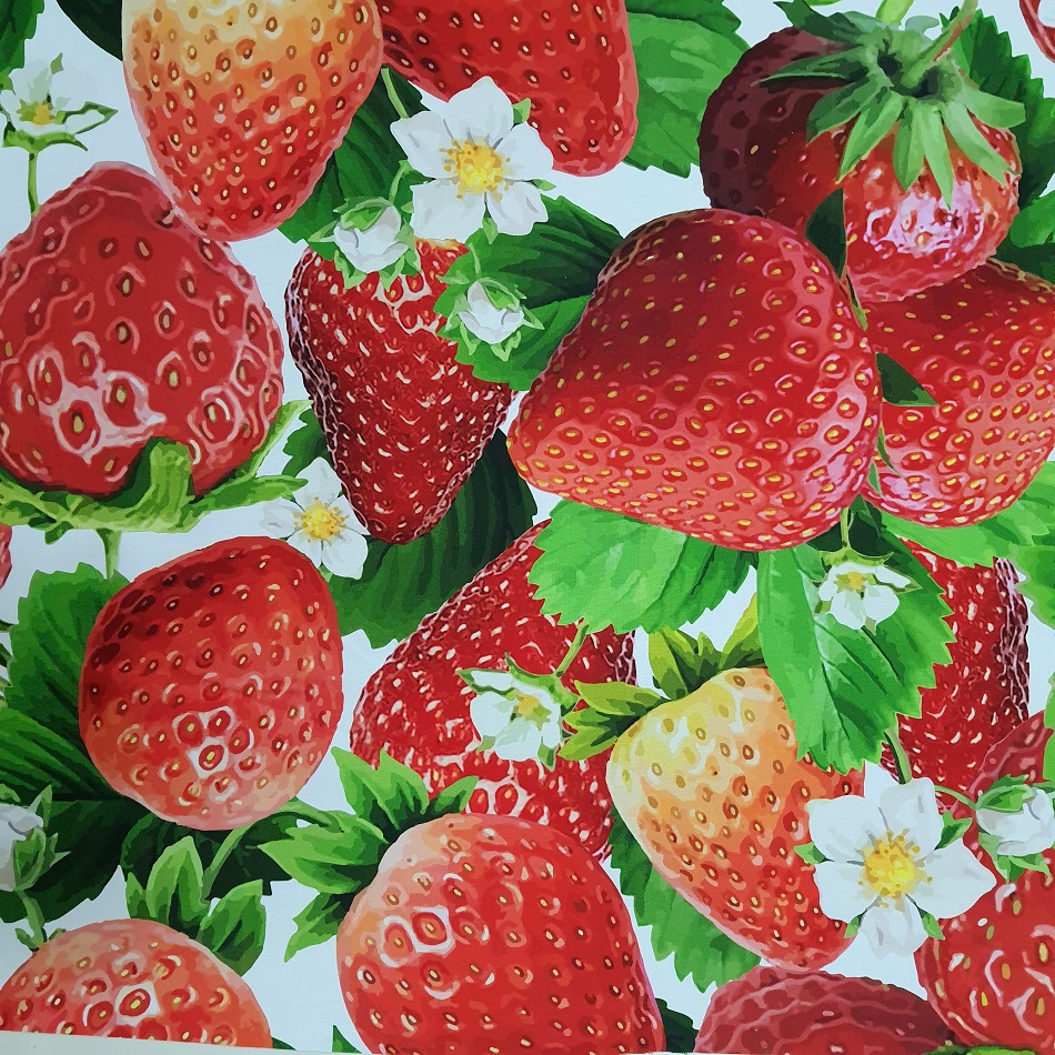100% Cotton Linen Strawberries White