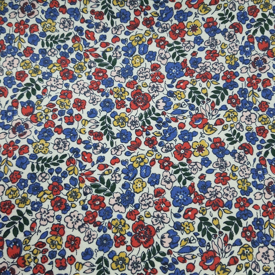 Flannelette Periwinkle Red Small Floral 108cm wide